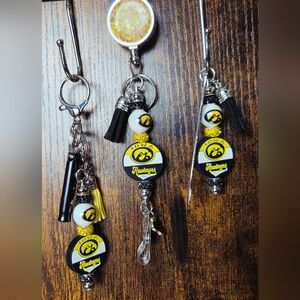 Iowa Hawkeyes: Handmade Keychain, Retractable Lanyard, & Bookmark: Lot of 3